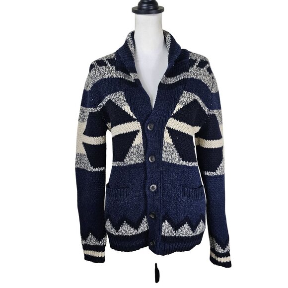 American Eagle Mens Shawl Collar Button-Up Cardigan Sweater Sz S Southwestern - Picture 1 of 12